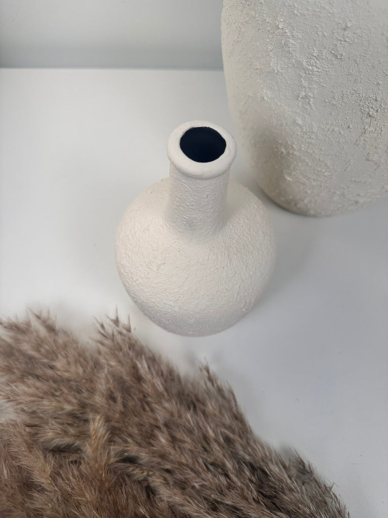 Set of 3 minimalist vases - hand painted and textured - off white