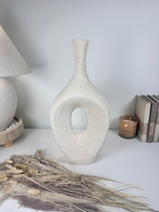 Art piece Metal Vase Hand-Painted Textured Cream 18.5’’ tall
