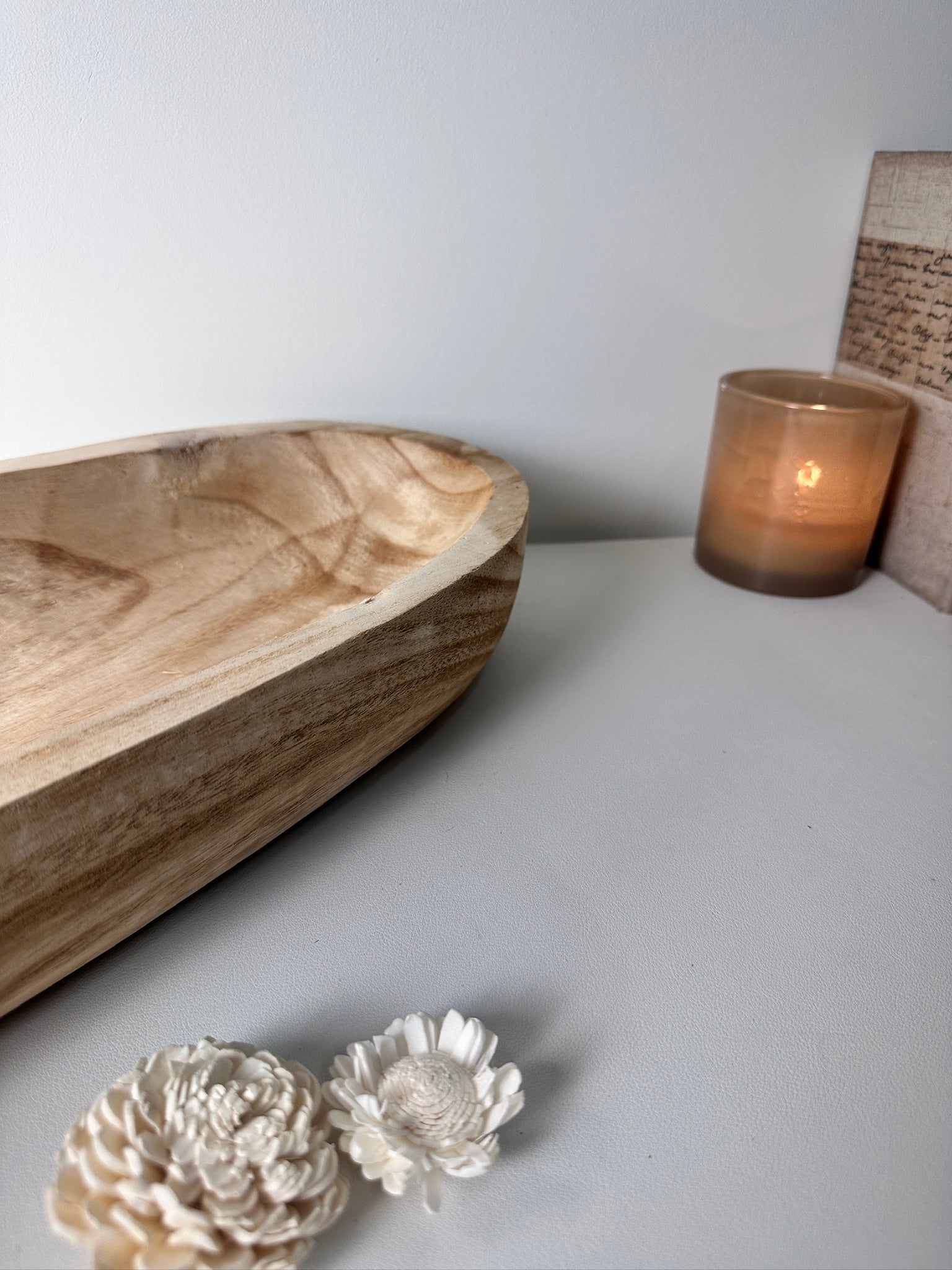 Rustic farmhouse style decorative paulownia tray 16.5” long - Beige