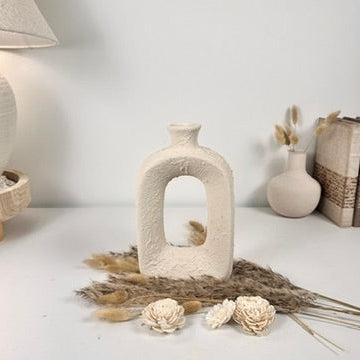Minimalist Textured Hand-Painted Ceramic Vase 9.5" tall - Cream