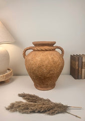 Stunning Roman Style Ceramic Vase Textured and Hand-Painted 15" tall - Brown Terracotta Color