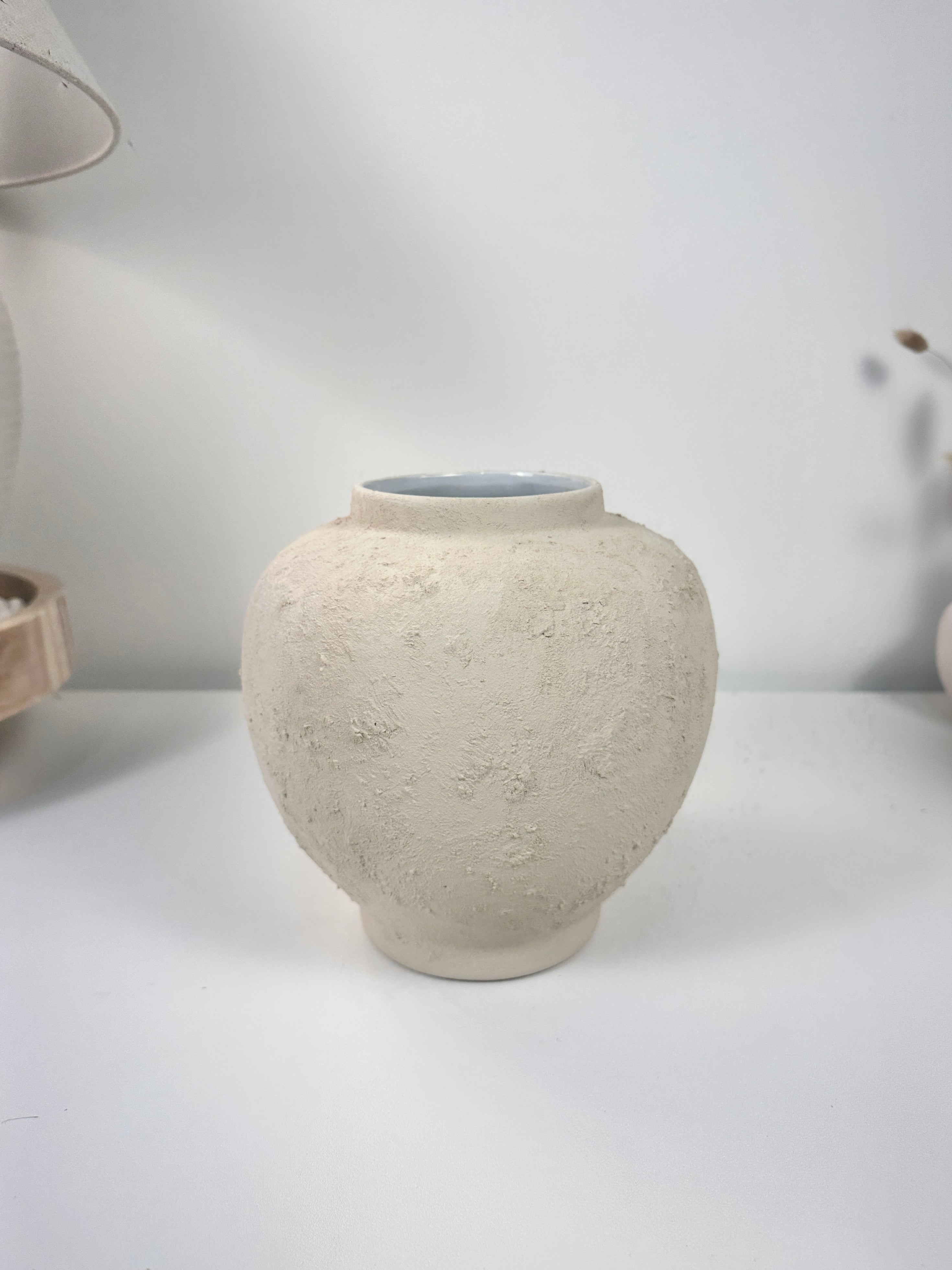 Minimalist Hand-Painted Textured Vase - French Linen Beige color 7.5” tall