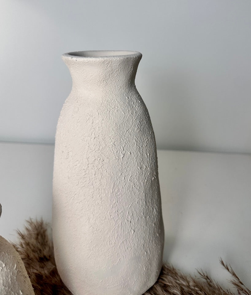 Set of 2 Vases minimalist hand-painted textured - cream