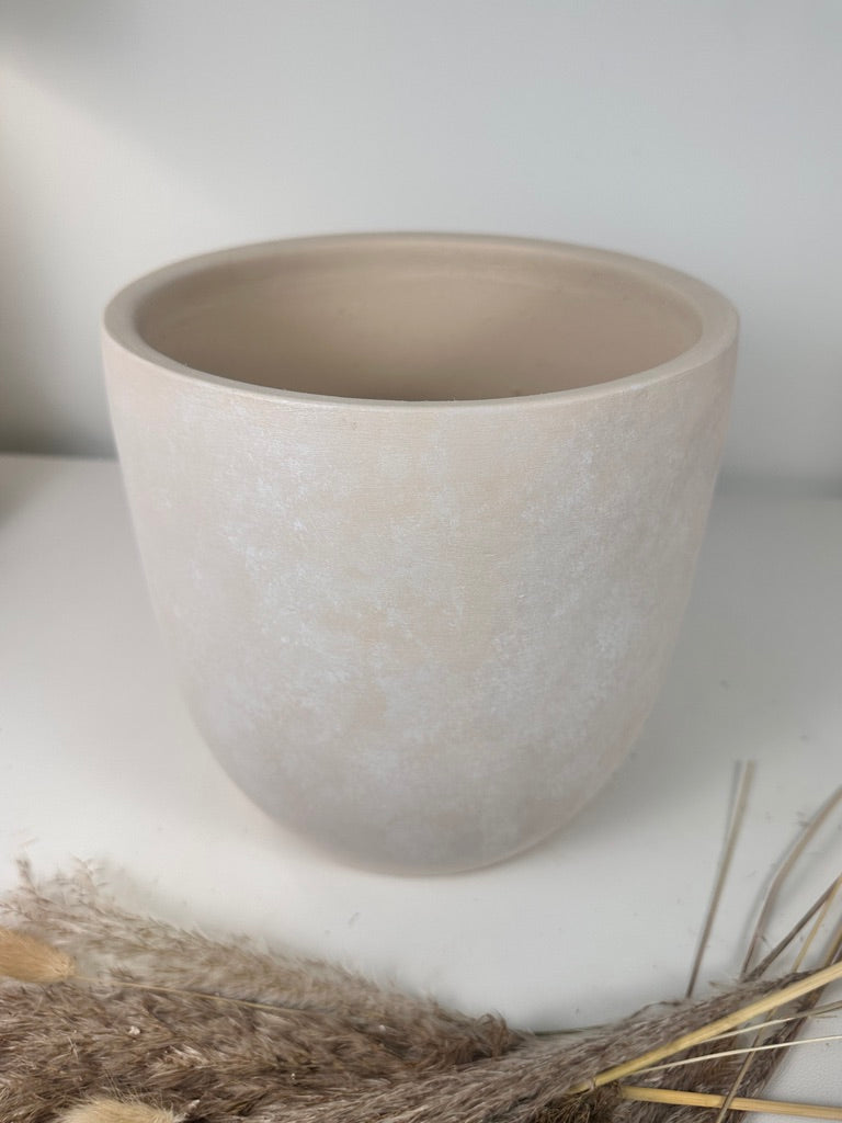 9" tall Minimalist Hand-Painted & Textured Planter Pot with drainage hole - Sand wash