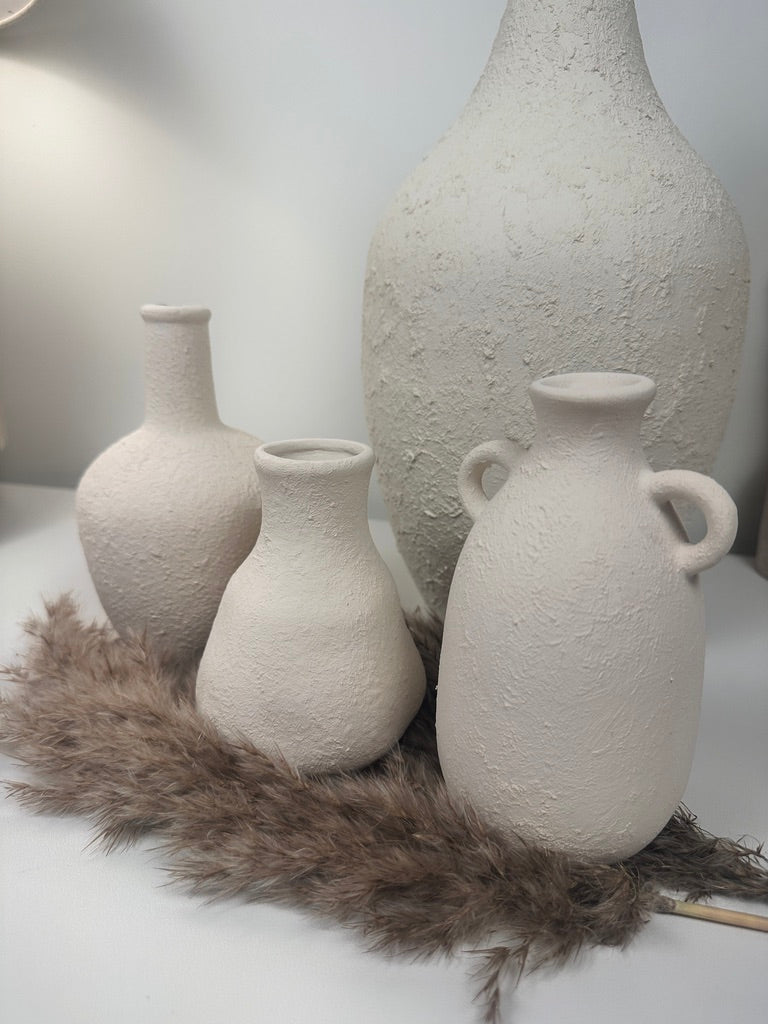 Set of 3 minimalist vases - hand painted and textured - off white