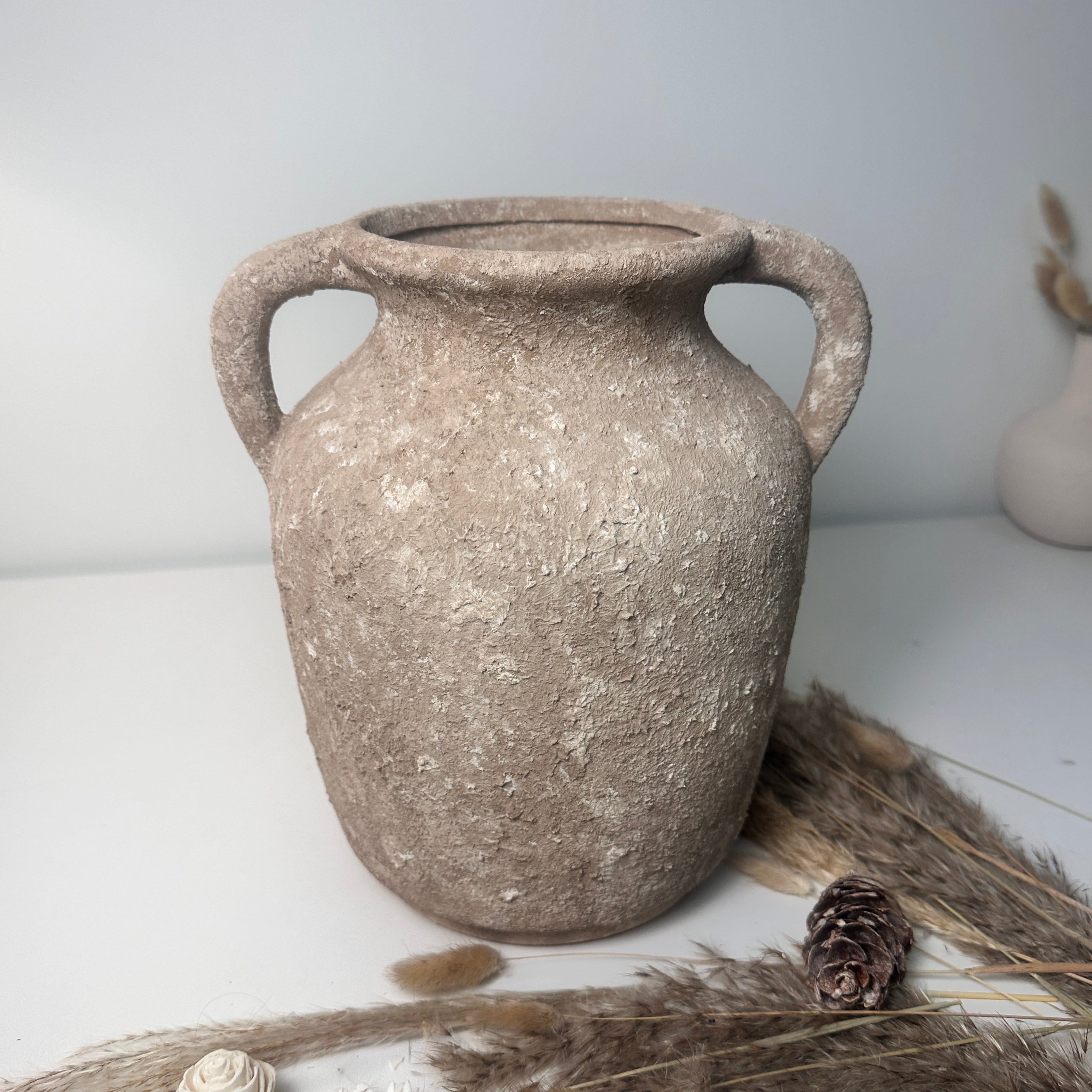 Rustic Minimalist Textured Hand-painted 10.5" tall - Brown wash