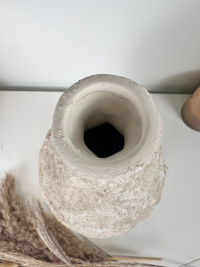 Minimalist Geometric Hand-Painted/Textured Ceramic Vase 14.5" - Cream washed