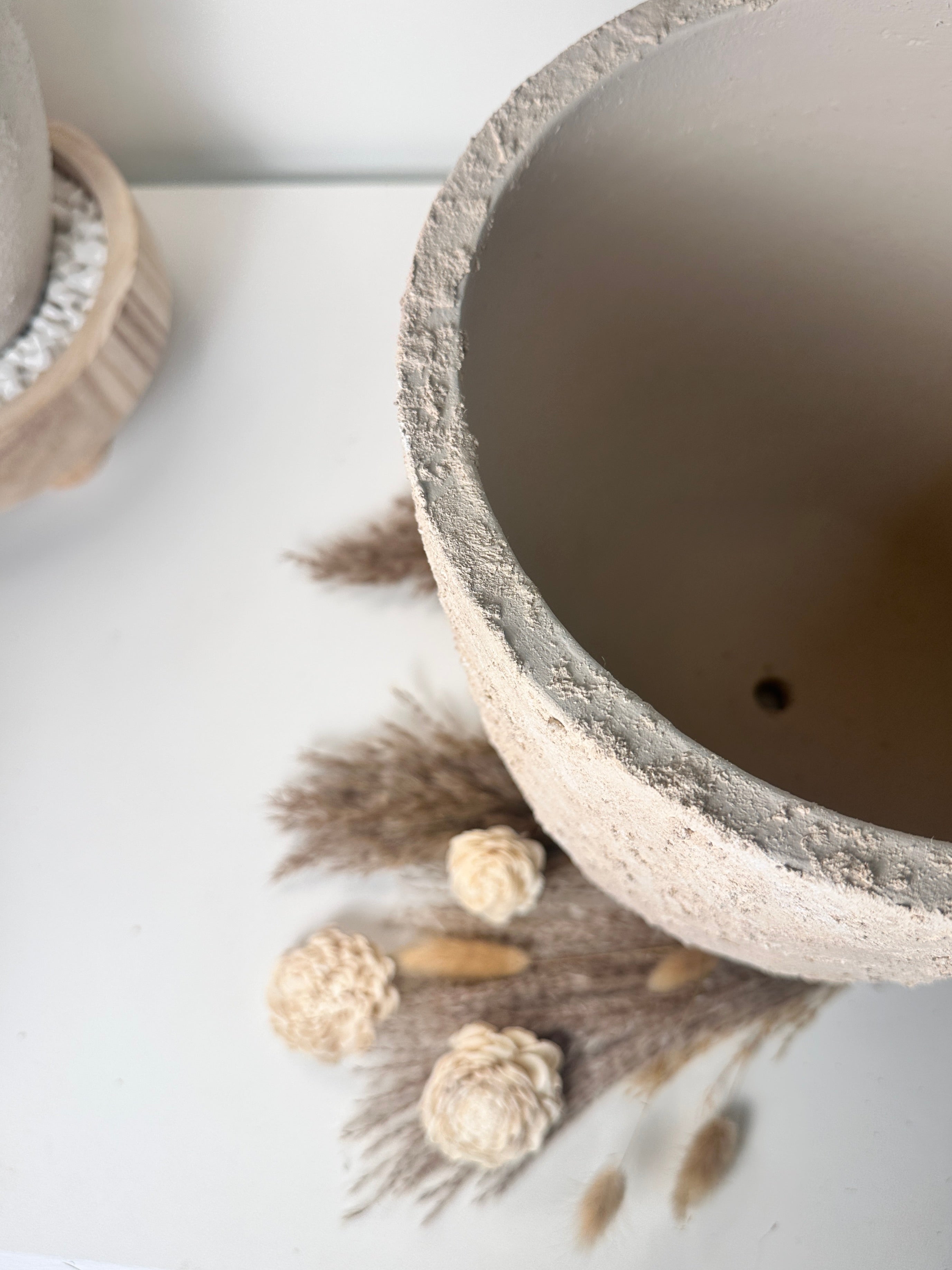 9" tall Minimalist Hand-Painted & Textured Planter Pot with drainage hole - Sand wash