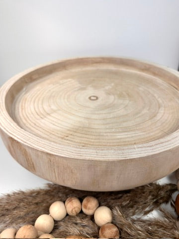 Set of 3 Decorative Accent Boho Mediterranean Style, Organic and Rustic Centerpiece Setting (Vase, Paulownia Tray and Natural Wood Bead Garland)