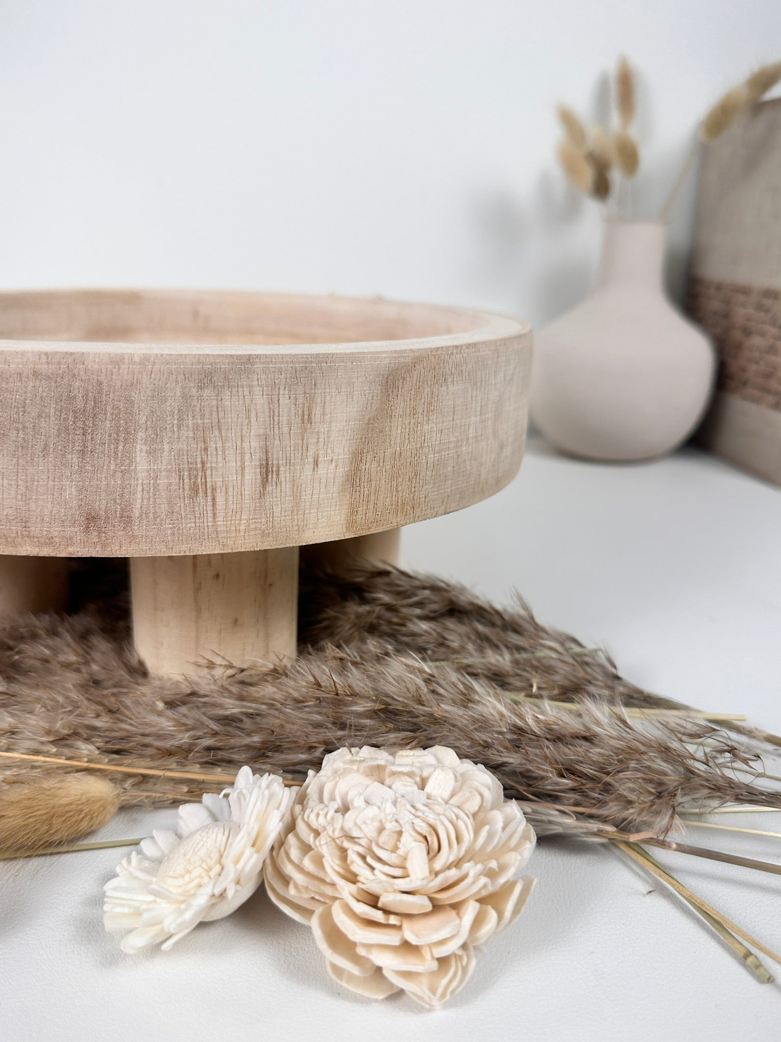 Boho Minimalist Rustic Paulownia Wood Tray 10" long- Beige