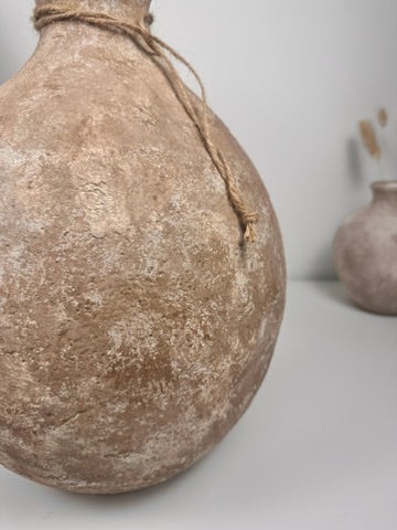 Rustic Hand-Painted Ceramic Round Bottle Vase 15" tall -  Brown Washed