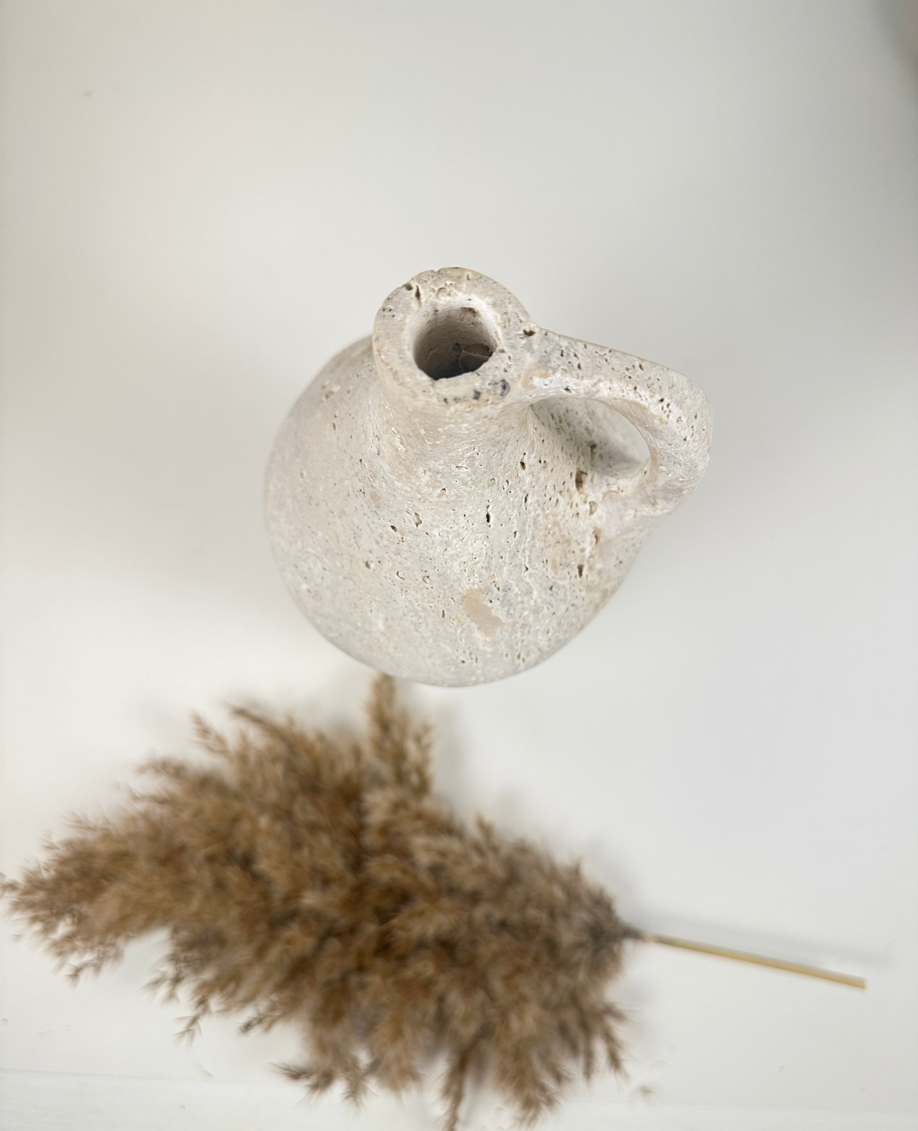 Handcrafted organic natural stone vase 12“ - Off White