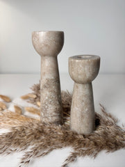 Set of 2 Marble Candle Holders (6x2x2" 8x2x2")  - Beige Brown