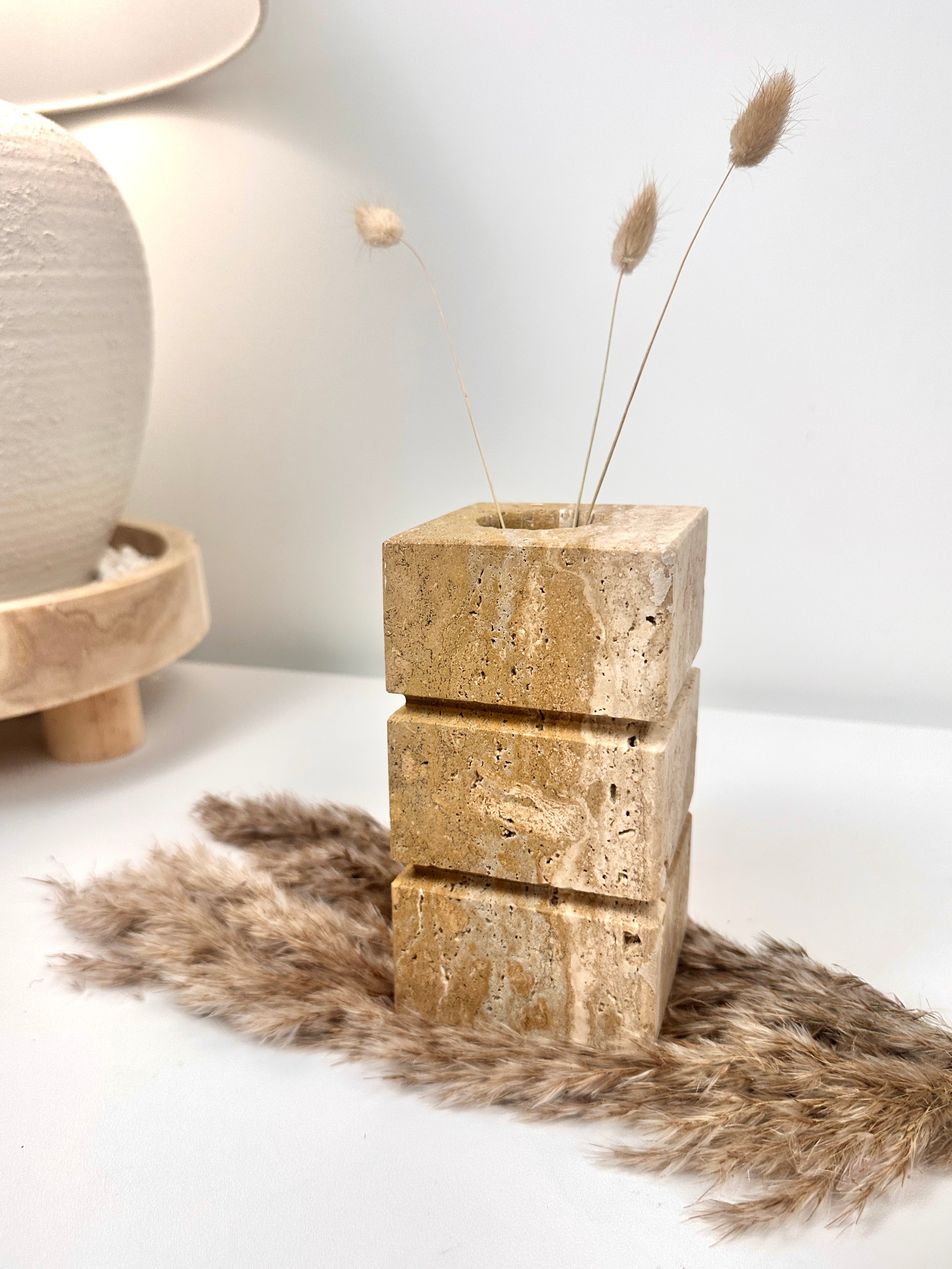 Handcrafted Organic Natural Stone Vase 6“ - Beige & Tan