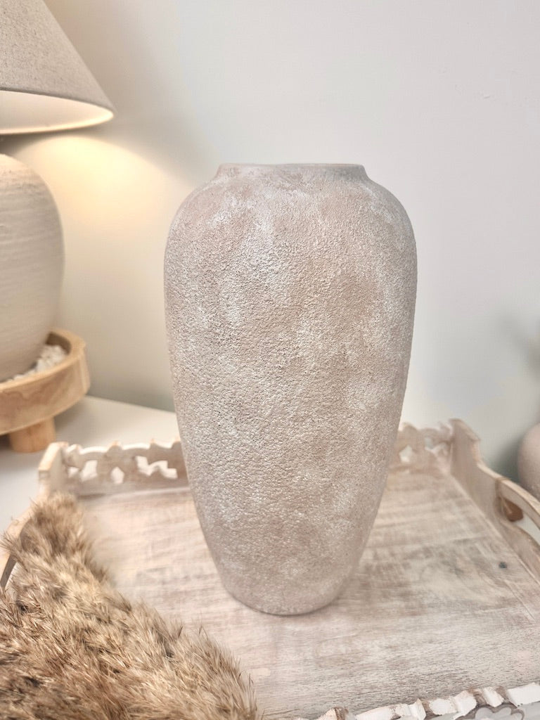Minimalist Modern Ceramic Vase 12" tall - Hand-Painted Beige washed