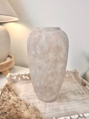 Minimalist Modern Ceramic Vase 12" tall - Hand-Painted Beige washed
