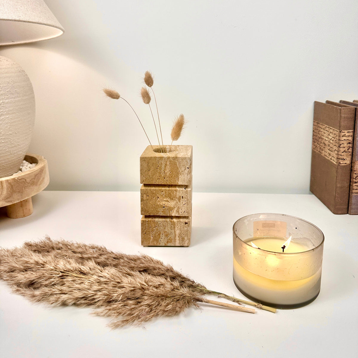 Handcrafted Organic Natural Stone Vase 6“ - Beige & Tan