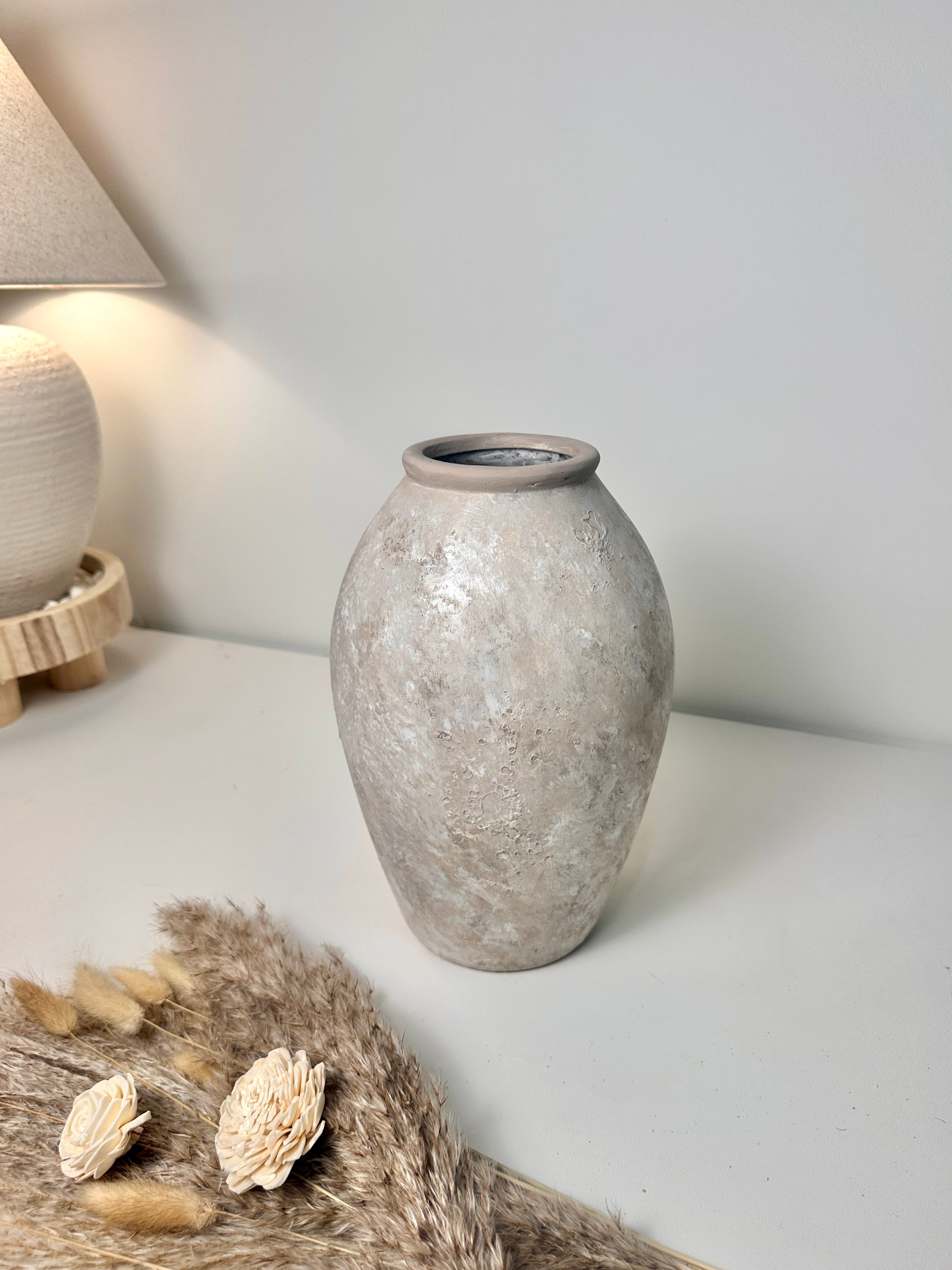 Handmade Painted Beige Wash Decorative Ceramic Vase 11’’ tall