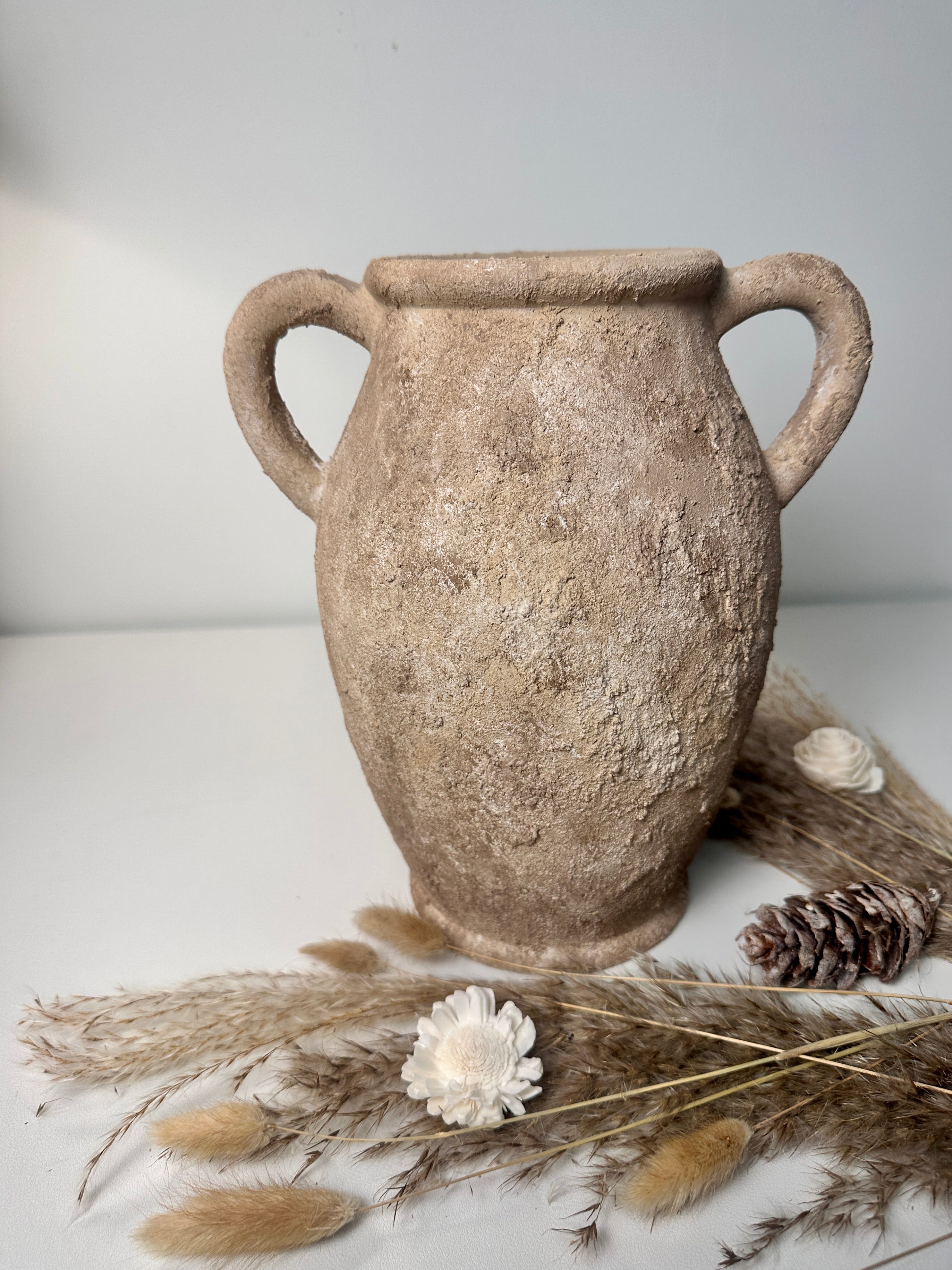Rustic Hand-Painted Textured Amphora Vase 10" tall - Earth Brown