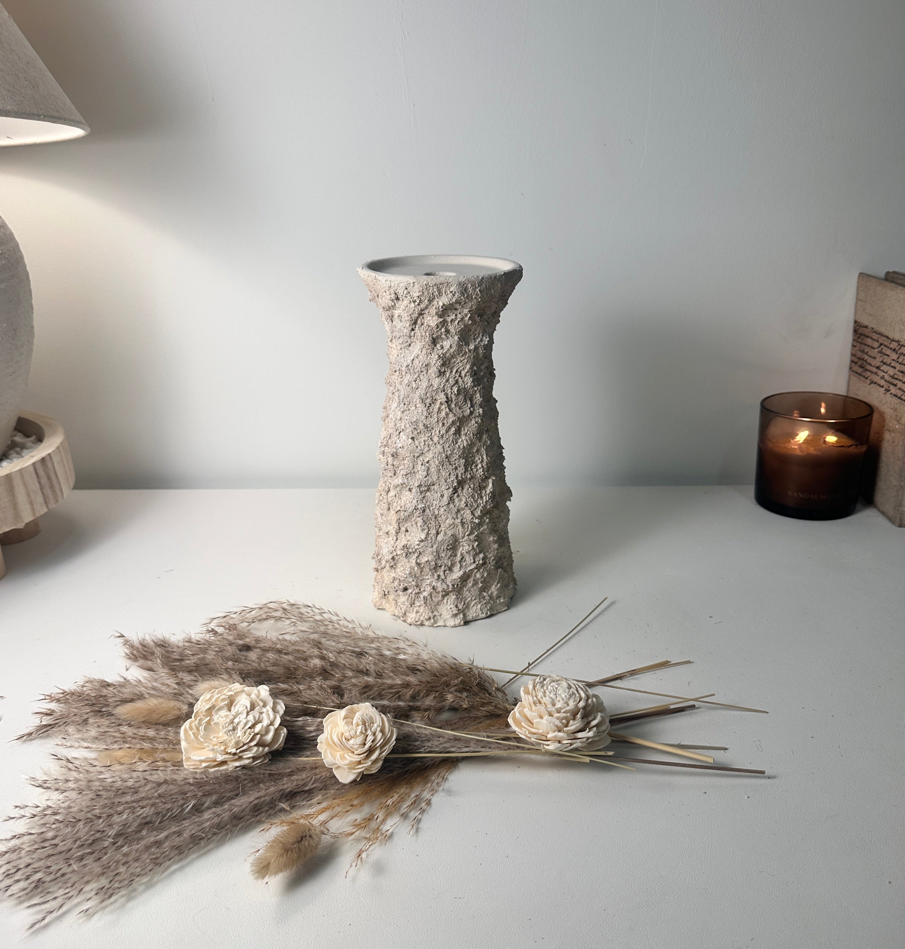 10'5  Minimalist Abstract Textured Candle Holder for Candlestick and Pillar Candle 10'5 tall - Cream wash