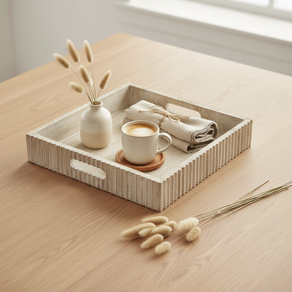 Rustic Boho Farmhouse Wooden Style Tray earthy cottage vibe - beige
