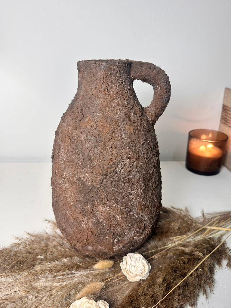 Rustic Tree Style Ceramic Vase Textured Handcrafted 12" tall - Dark Brown