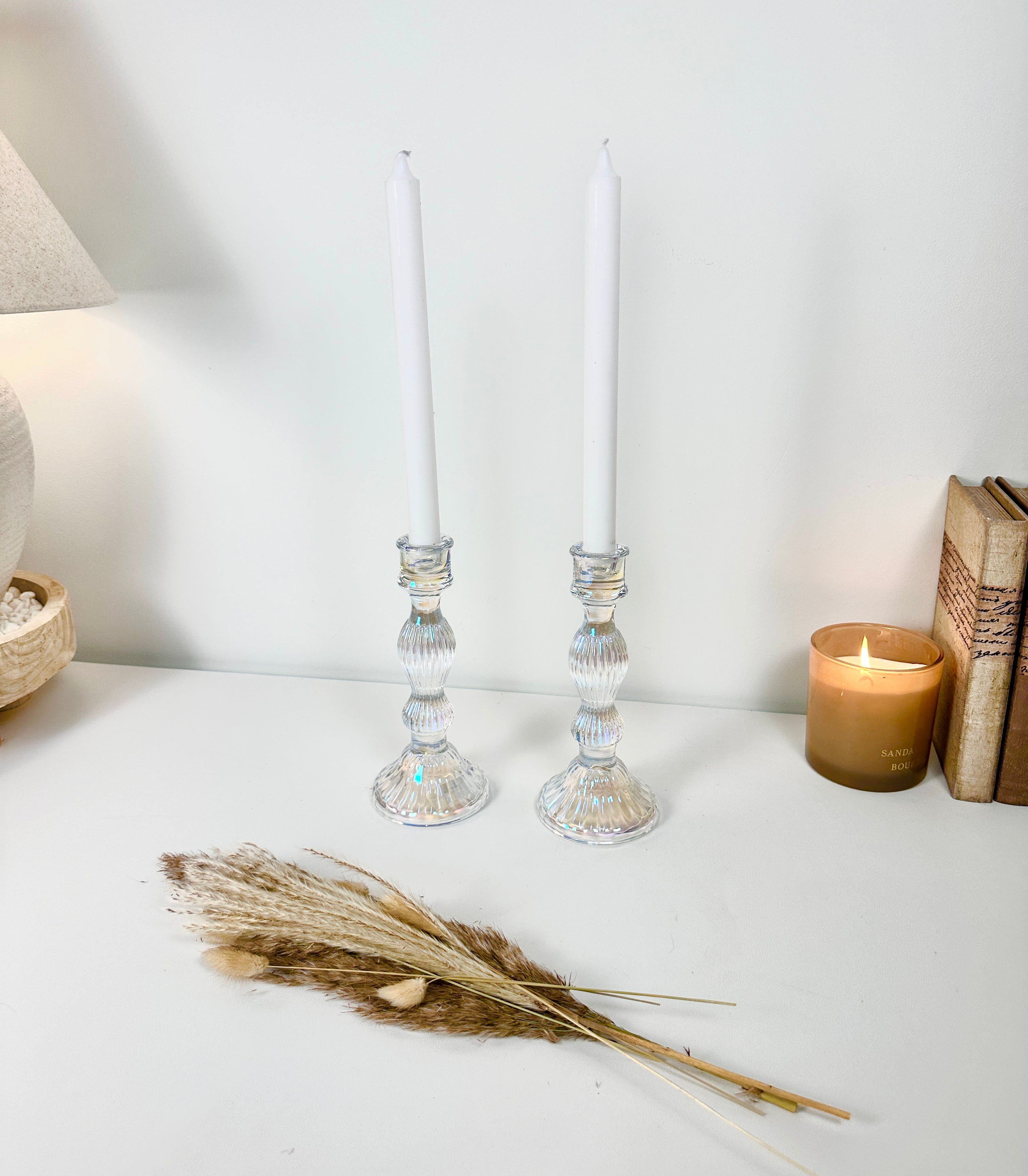 Elegant Iridescent Candle Holder Set of 2 - 10" tall