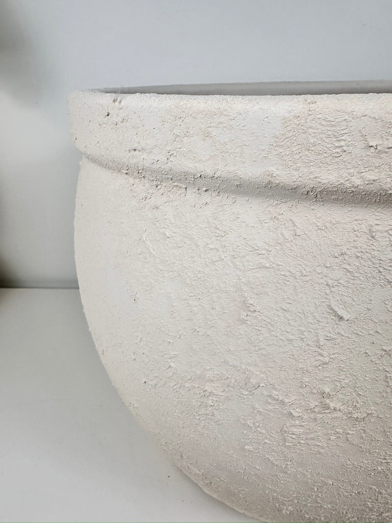 Minimalist Hand-Painted & Textured Planter Pot 12" tall with drainage hole one time creation - Cream