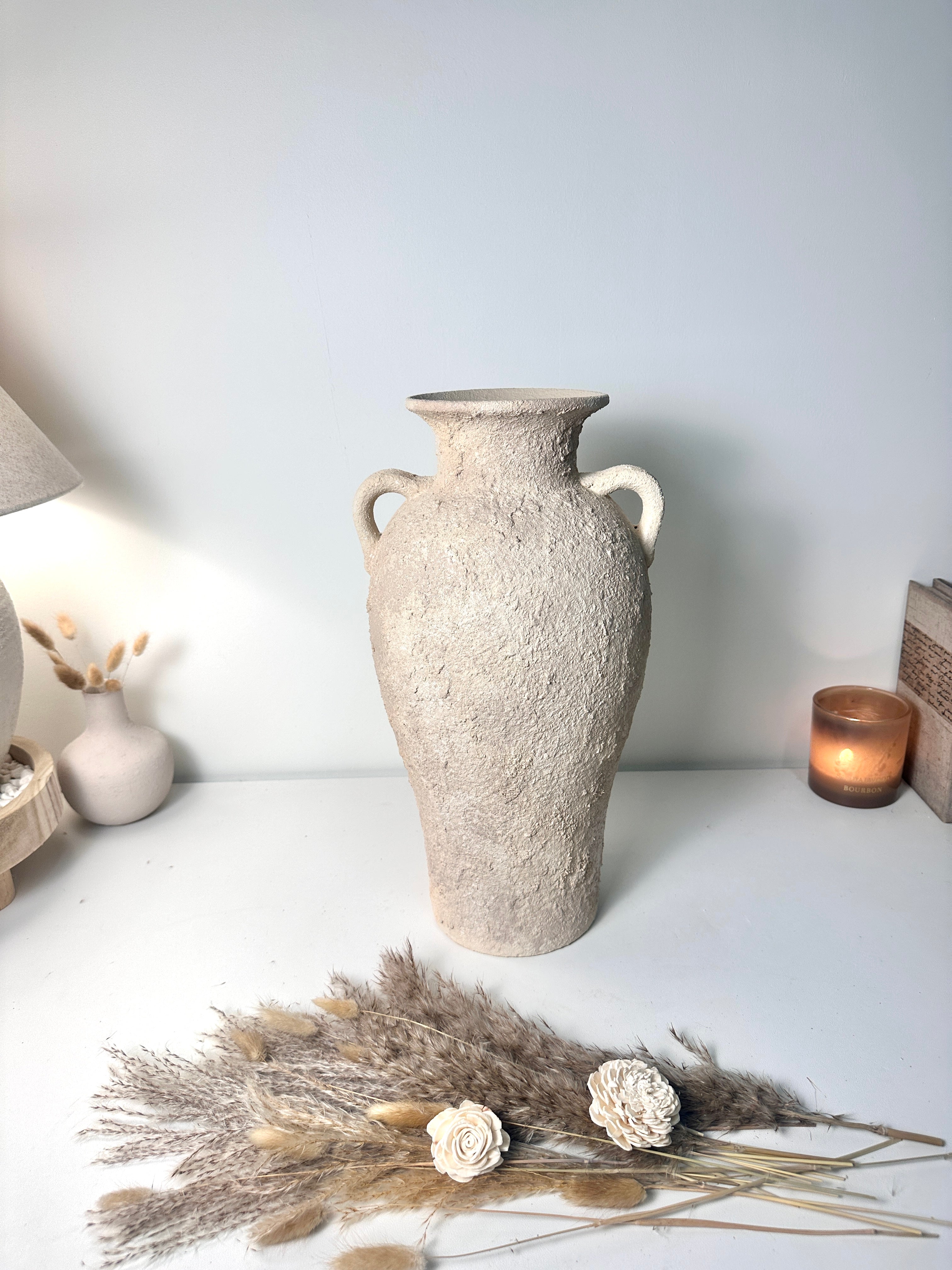 Hand-painted Amphora Vase Ceramic 18"" tall - Cream Sand wash