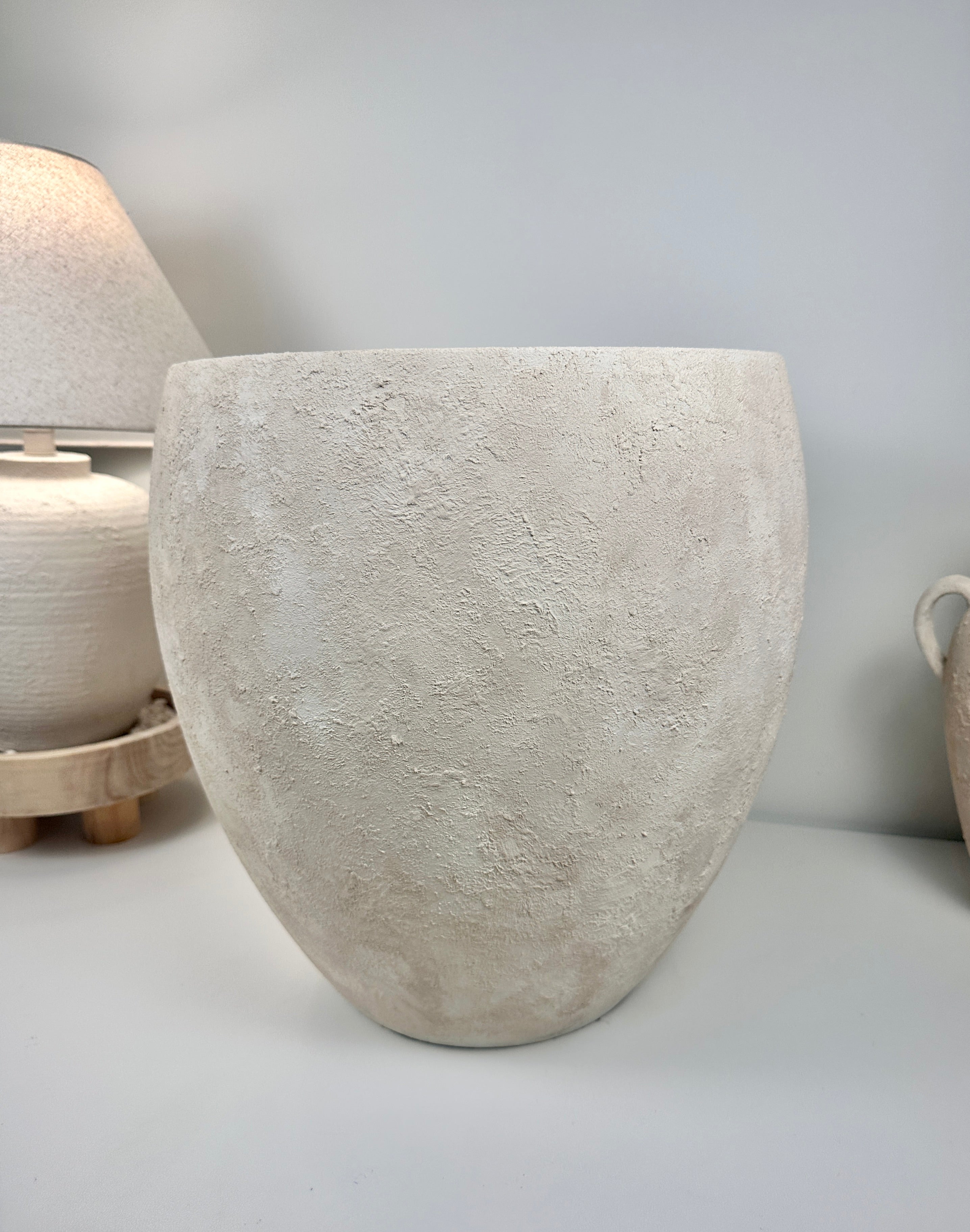 Minimalist Textured Hand-painted Ceramic Planter 16" tall - cream/off-white