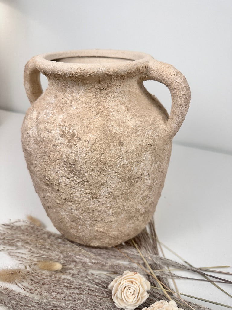 Rustic Minimalist Textured Hand-painted 10.5" tall - Light Beige wash