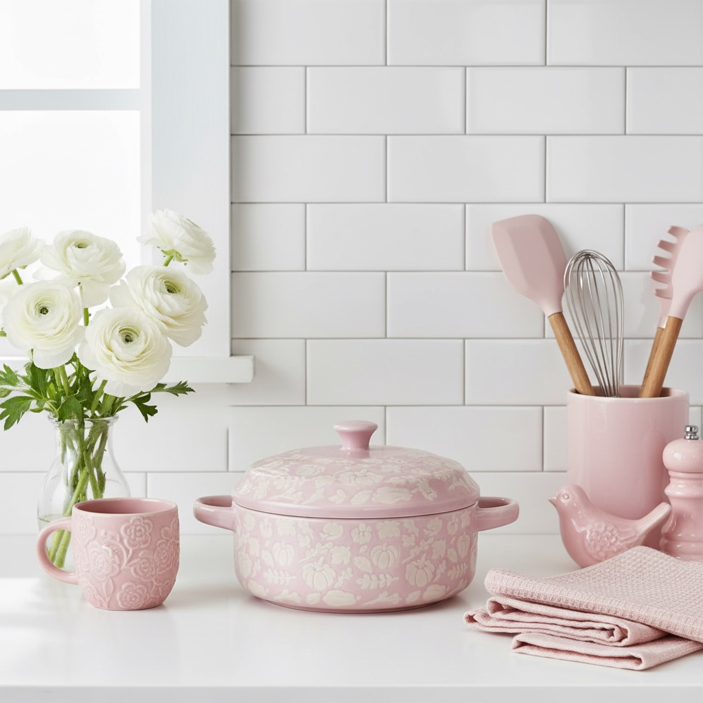 Pink Covered Brie Mini Baker (Stoneware) with Spreader (Stainless Steel & Wood Handle 6.5 inch)