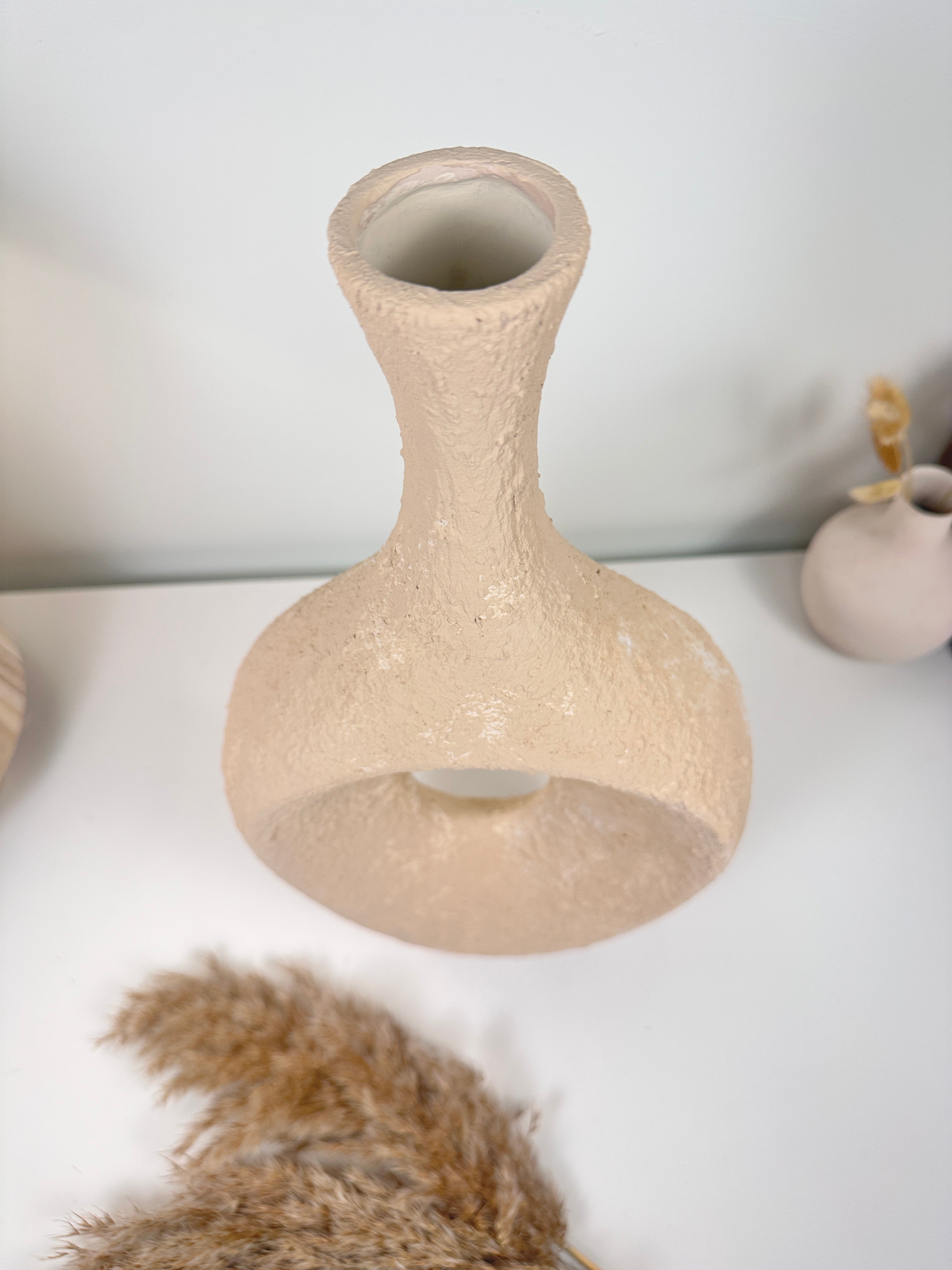 Art piece metal vase hand-painted and textured beige color 18.5’’ tall