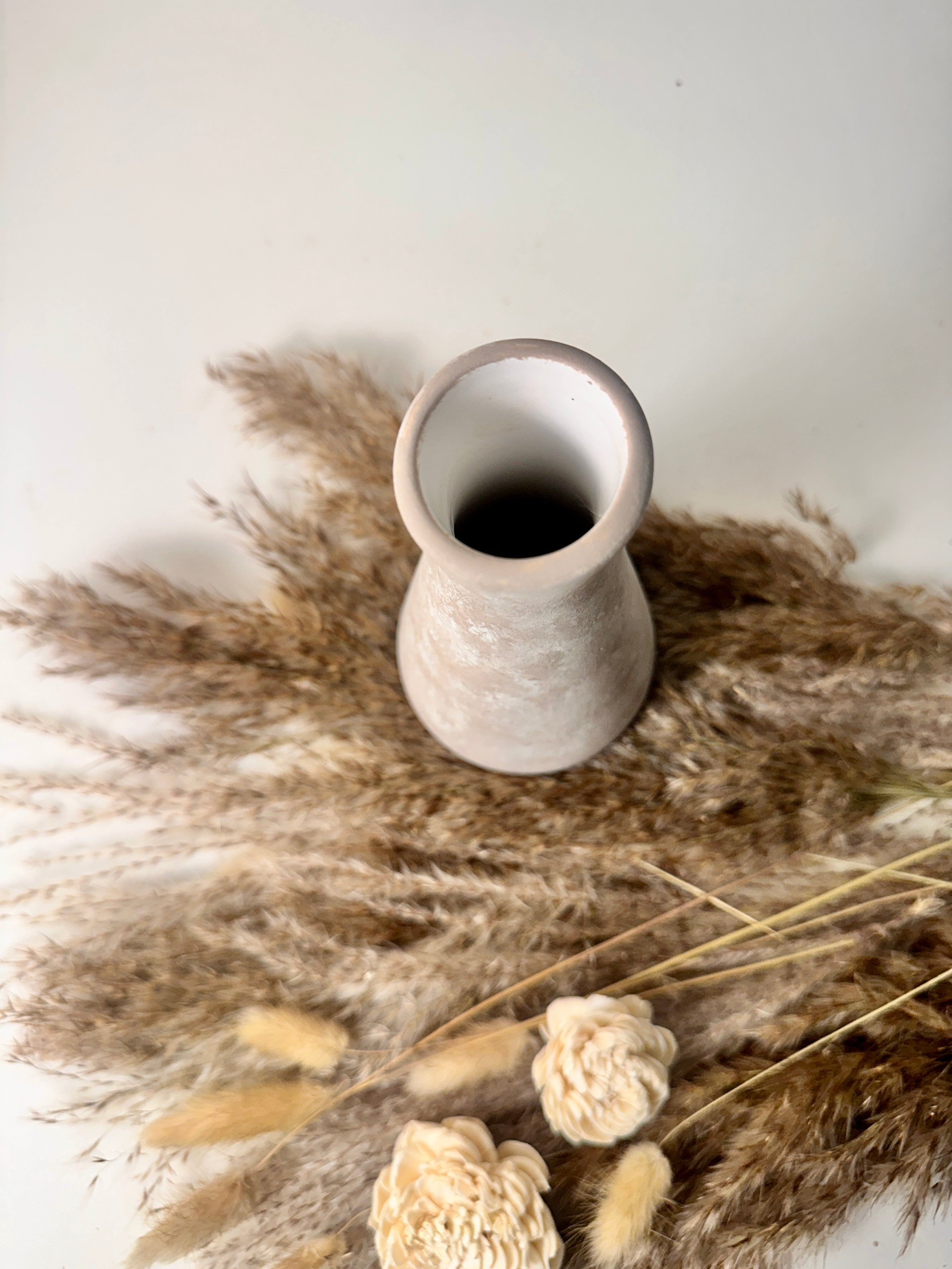 Minimalist rustic hand-painted small Bud vase 7“ tall- Beige wash