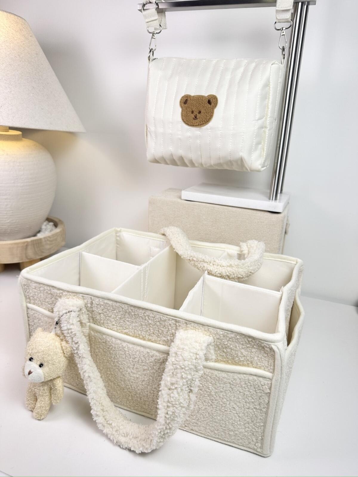 Set of 2 Pouch Bag for Stroller and Caddy Diaper Bag for Baby Essentials - Cream