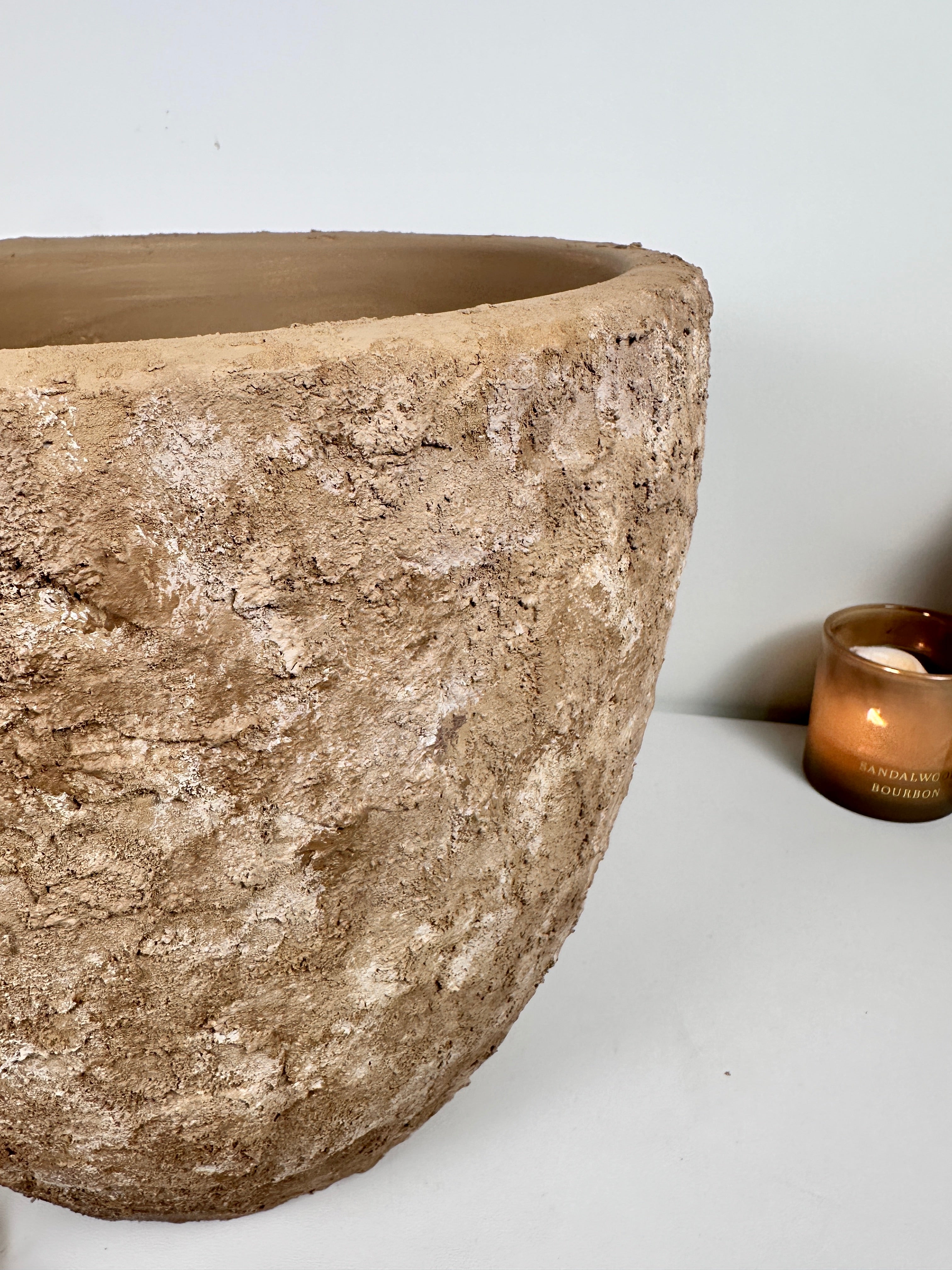 Rustic Hand-Painted & Textured Planter Pot 13" tall with drainage hole one time creation - Earth Brown on Brown
