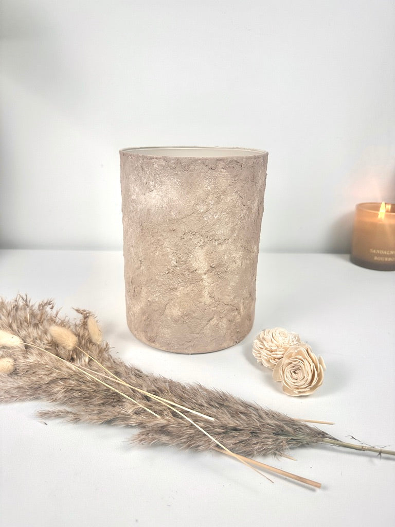 Minimalist Textured Hand-painted Glass Vase 8" - Beige washed
