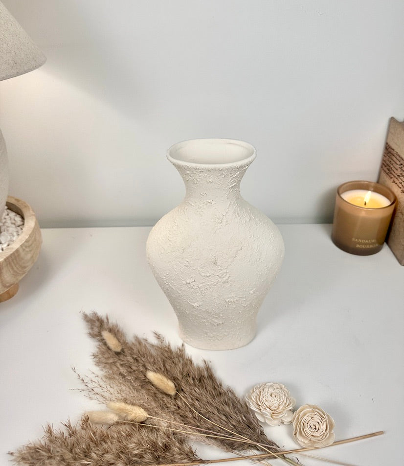Minimalist Textured Hand-painted Ceramic Vase 11" tall  - Off-White