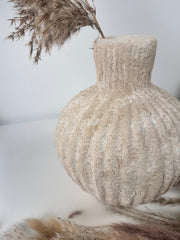 Rustic Minimalist Textured Hand-painted Ceramic Vase 8" tall - Beige Sand Washed