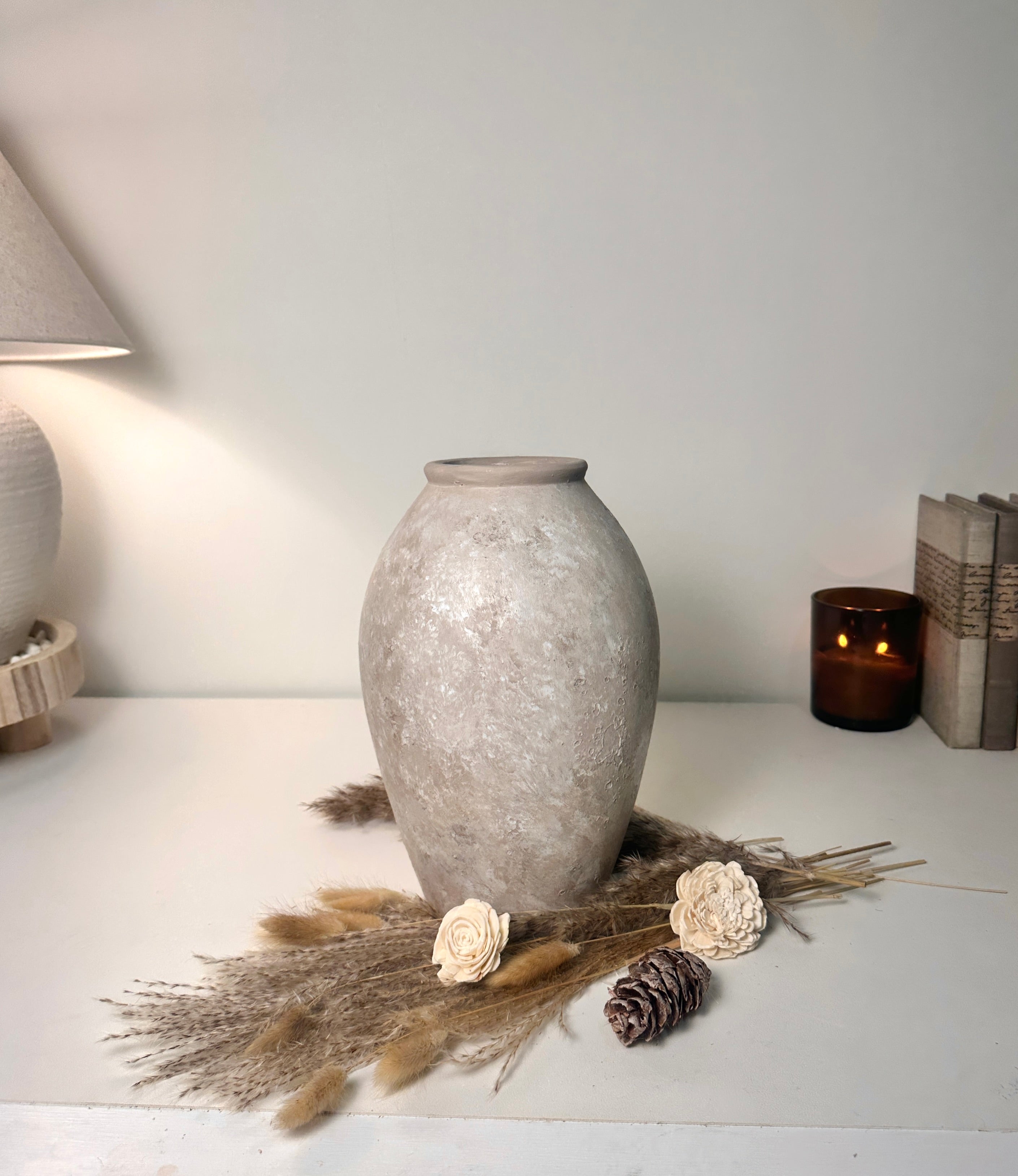 Handmade Painted Beige Wash Decorative Ceramic Vase 11’’ tall