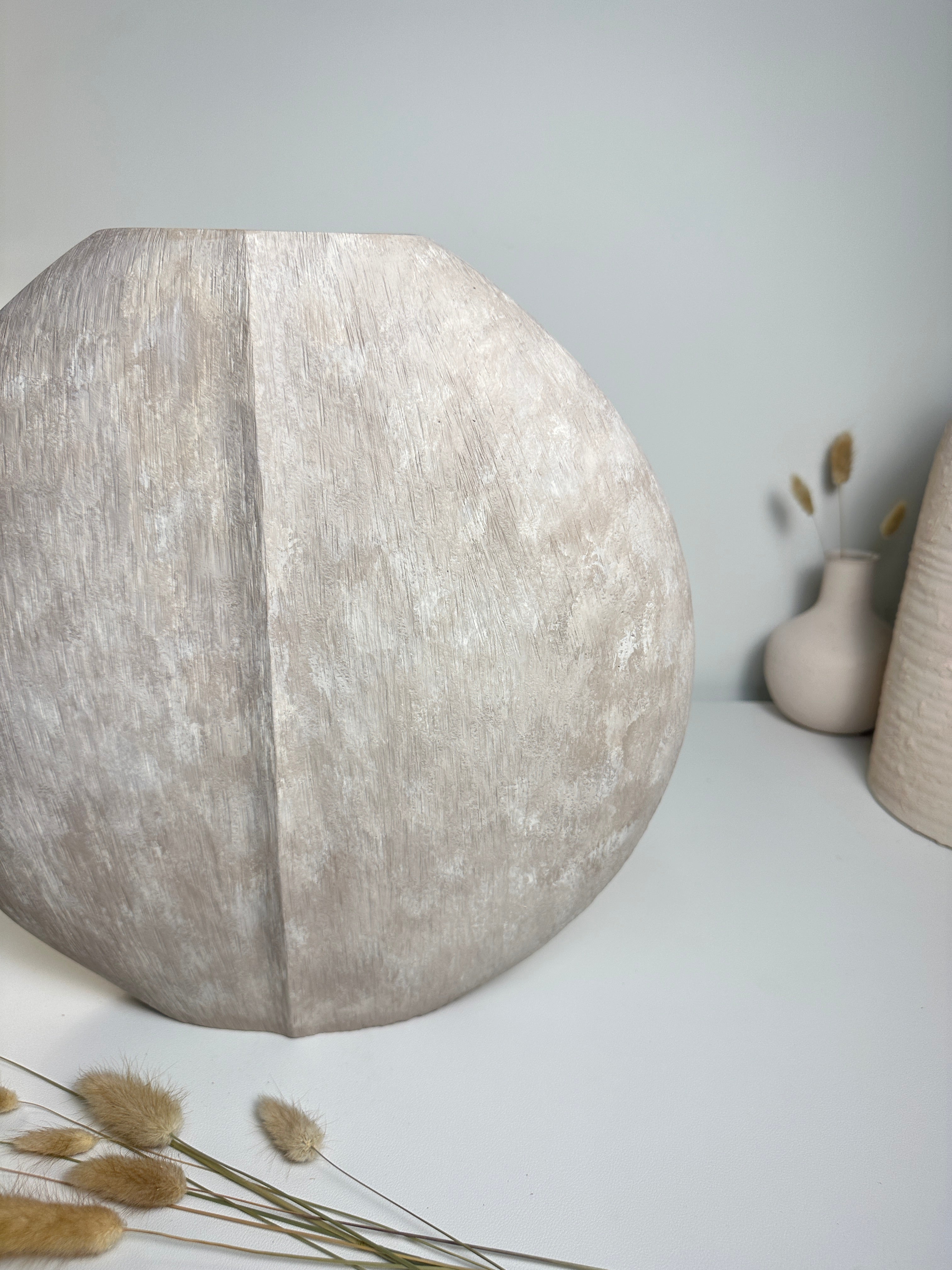 Modern Round metallic Beige Washed vase 14” tall