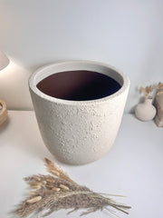 Minimalist Hand-Painted & Textured Planter Pot 14" tall with drainage hole one time creation - Cream