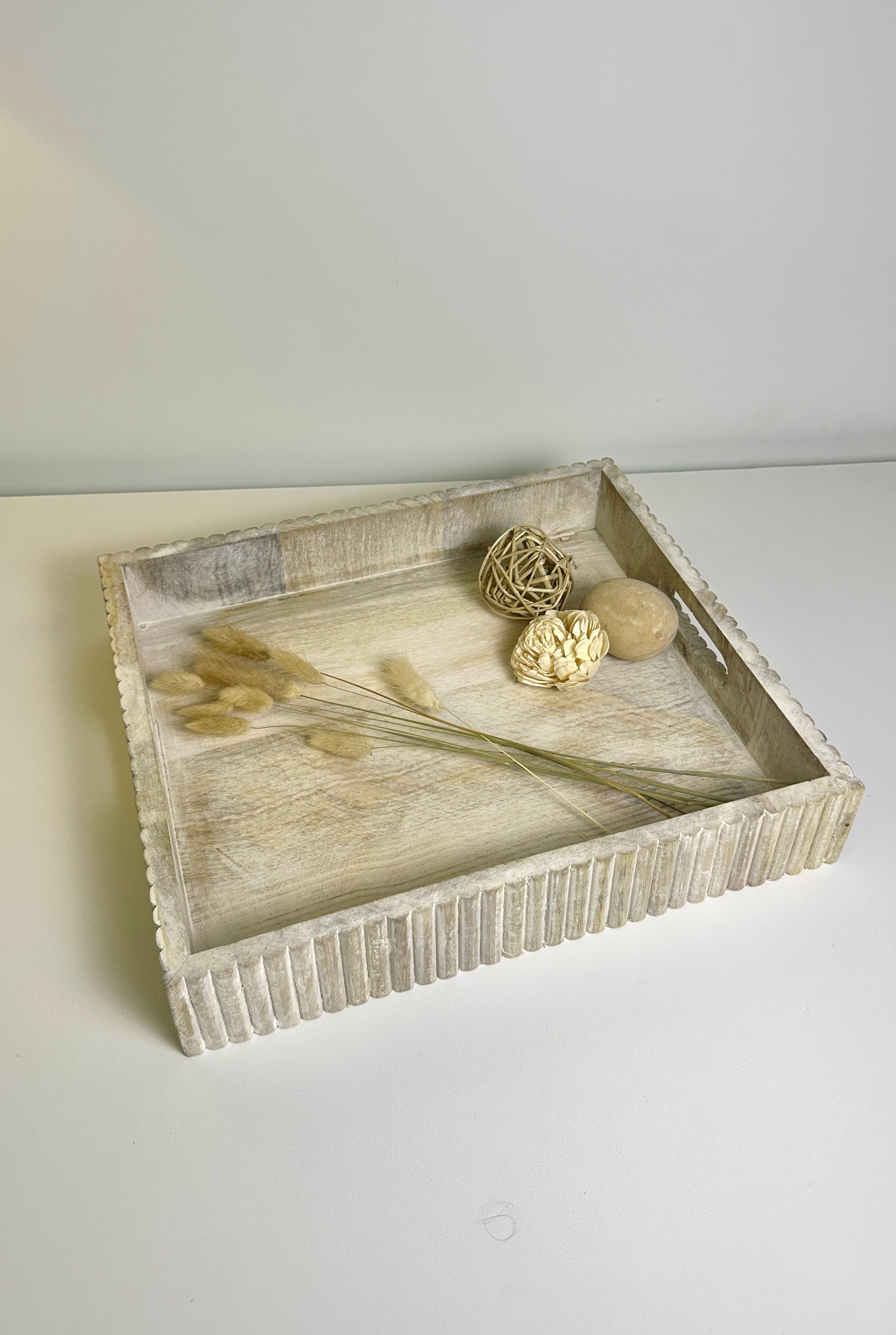 Rustic Boho Farmhouse Wooden Style Tray earthy cottage vibe - beige