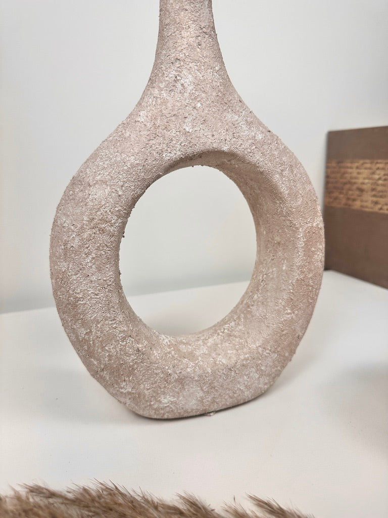 Abstract Art Sculptural Textured Hand-Painted Vase 13" - Beige washed