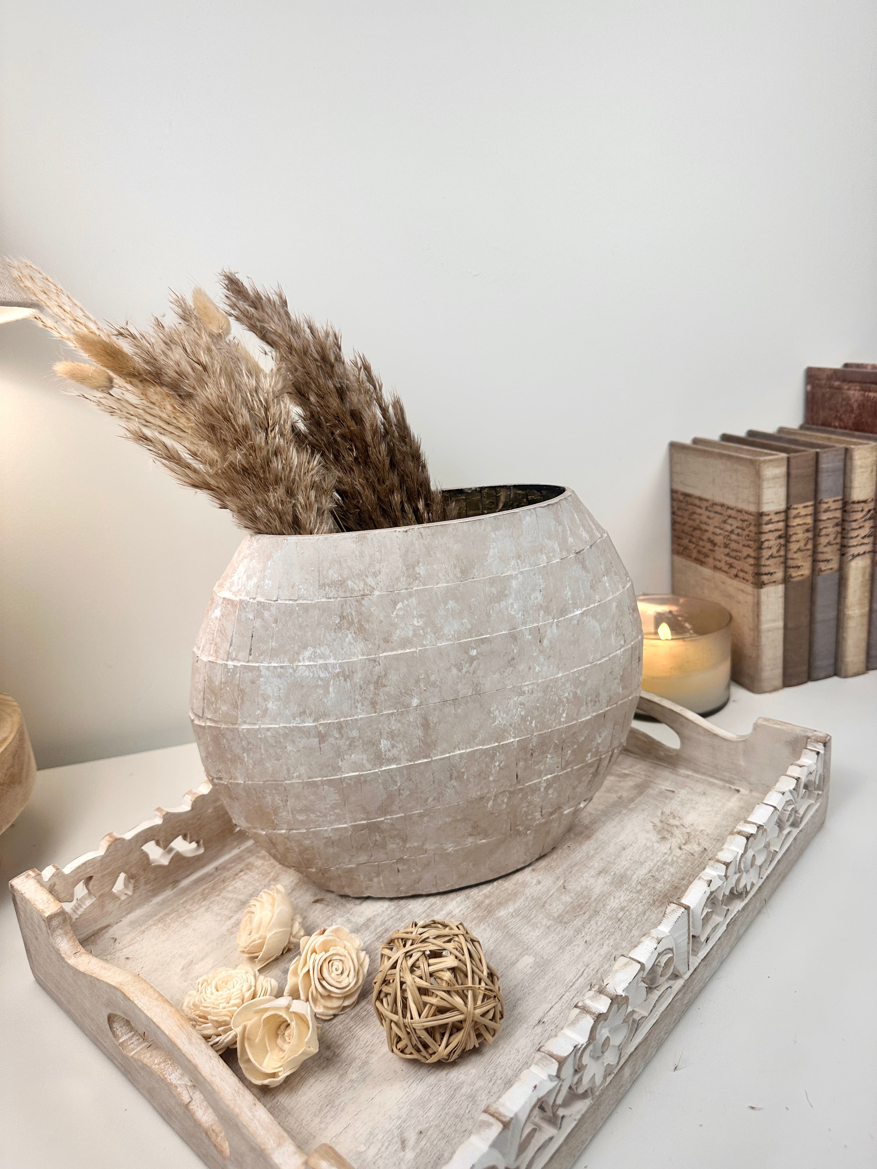 the Perfect Imperfect Mosaic Glass Vase 9" tall - beige washed