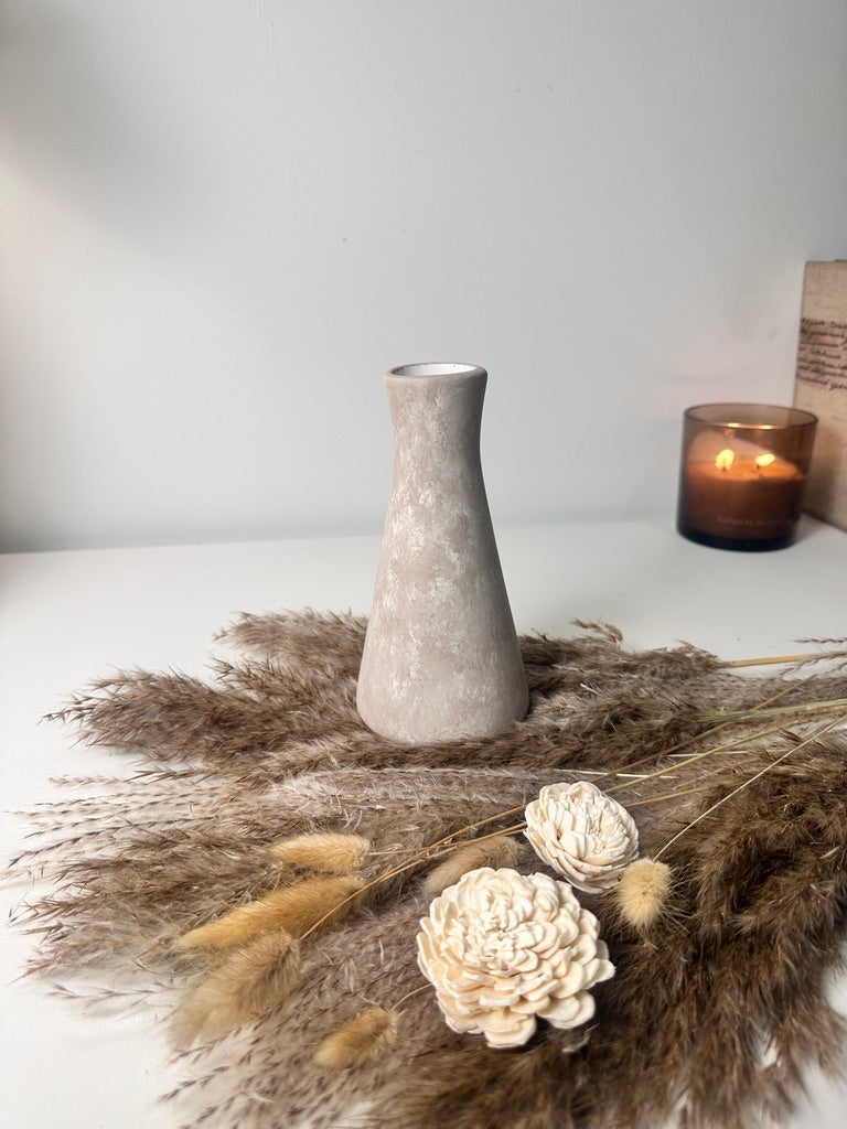 Minimalist rustic hand-painted small Bud vase 7“ tall- Beige wash
