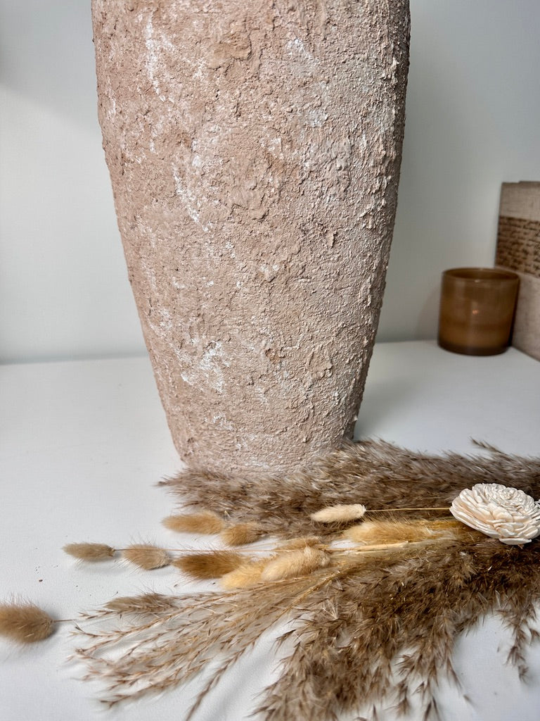 Minimalist Vase 18" tall Textured Hand-painted Ceramic  - Tan wash