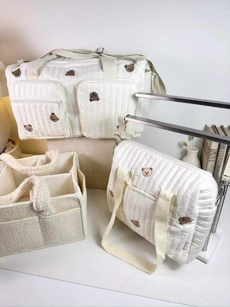 Set of 3 Stroller Bag, Duffel Bag and Caddy Diaper Bag for Baby Essentials - Cream