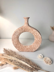 Terracotta Hand-Painted Textured Donut Metal Vase 12" tall