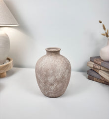 Minimalist Hand-Painted Textured Ceramic Vase 10" tall -  Beige Washed